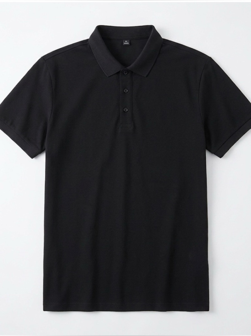 Collared Placket Polo Shirt, Men’s XL, Solid Black